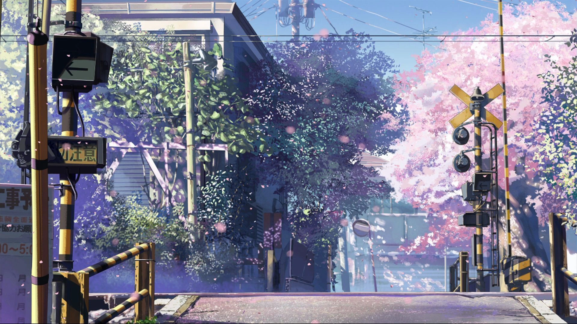 桜に囲まれた踏切